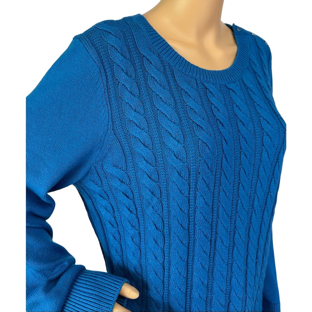Talbots Soft Cable Knit Crewneck Sweater Blue Size L - Picture 9 of 11